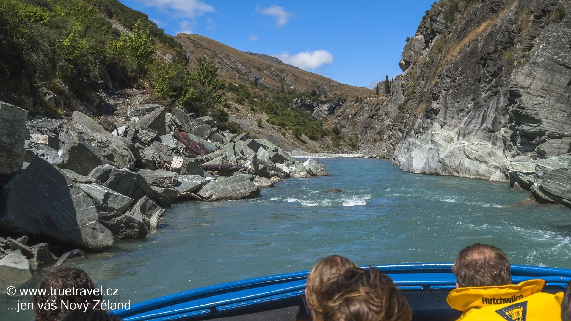 Tryskový člun, Skippers Canyon, Queenstown, Nový Zéland